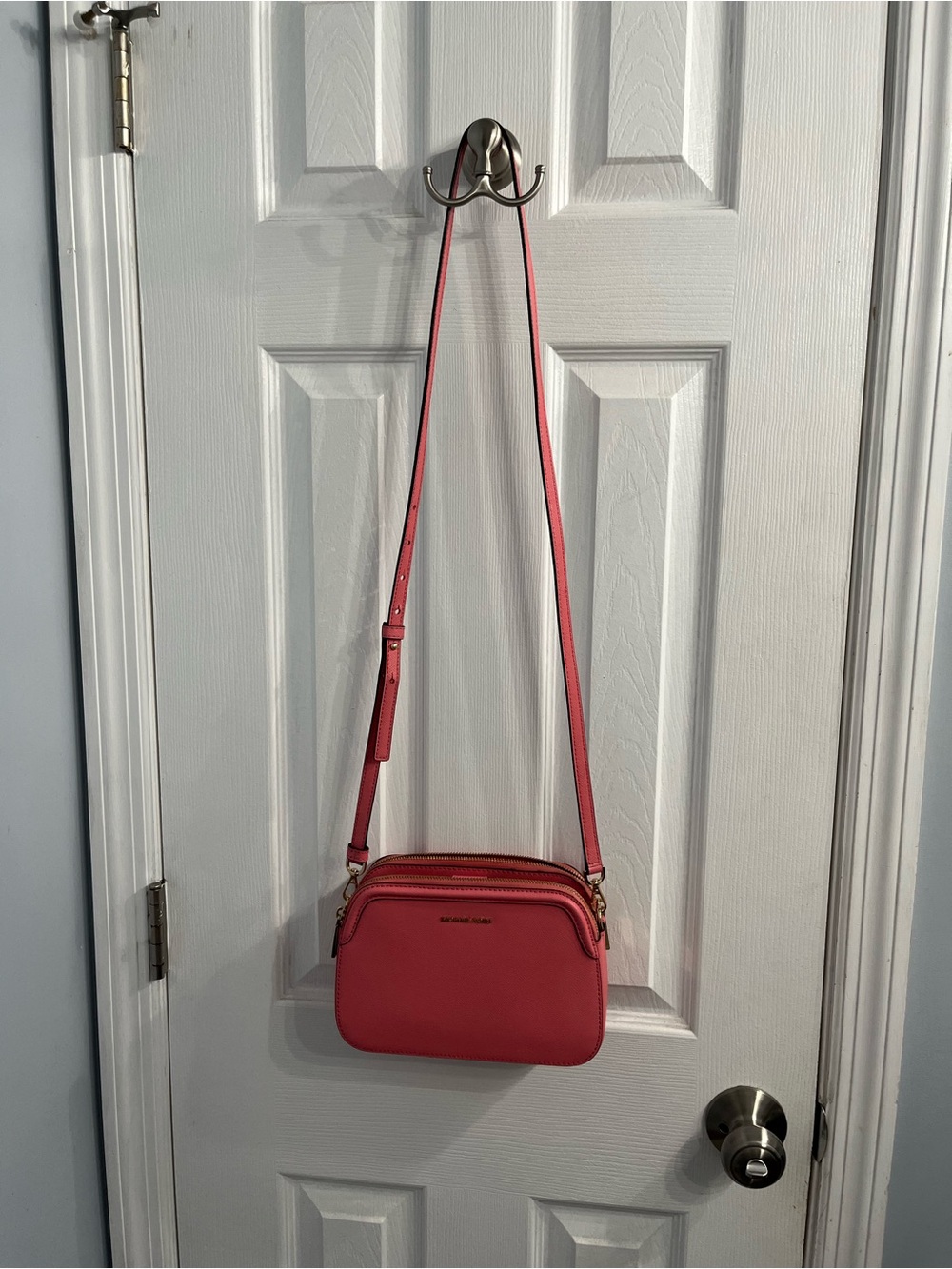 MICHAEL KORS Houston Large Crossgrain Leather Crossbody Purse Pink Rose FLAWS
